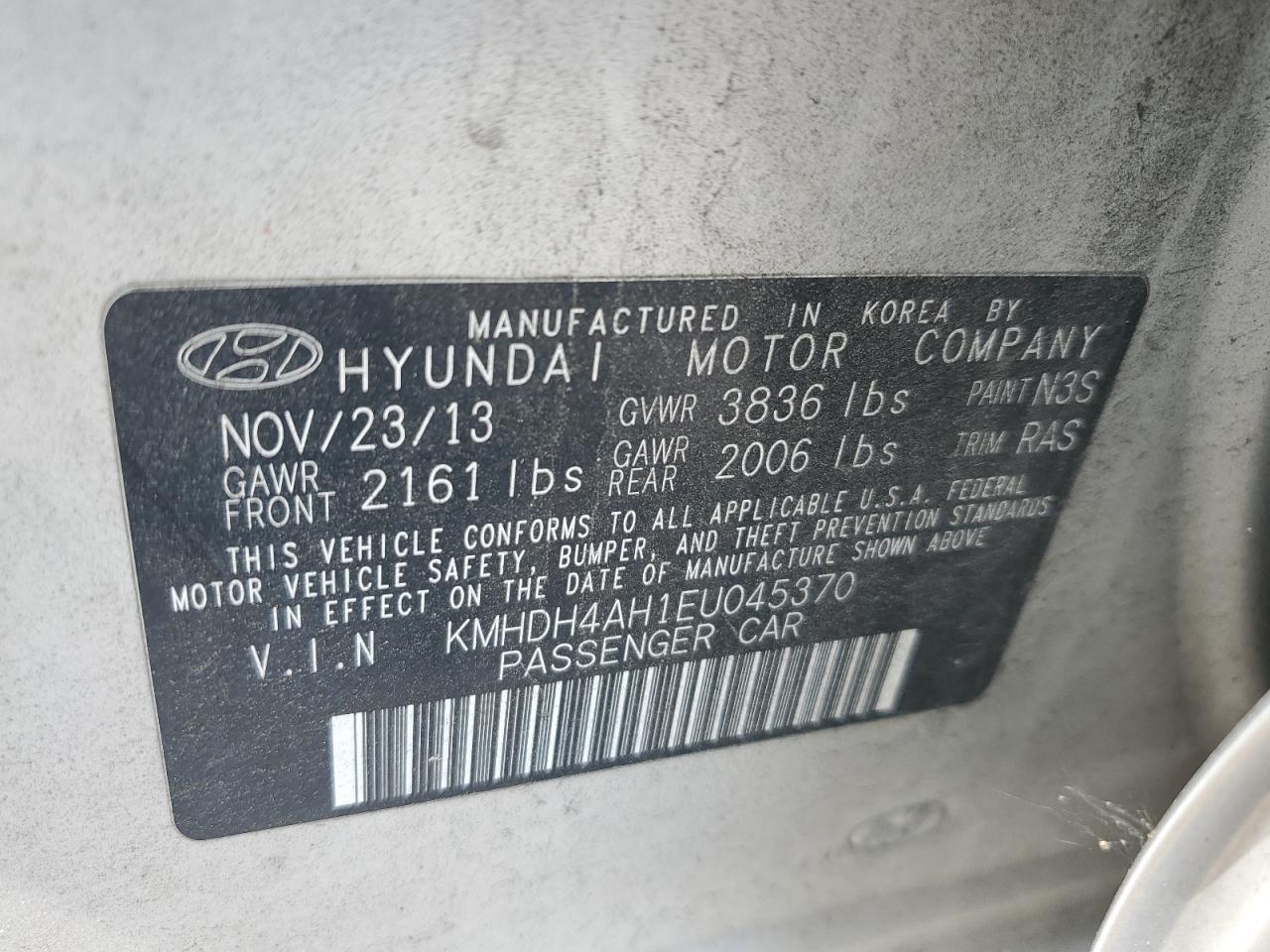 2014 Hyundai Elantra Se VIN: KMHDH4AH1EU045370 Lot: 64293875
