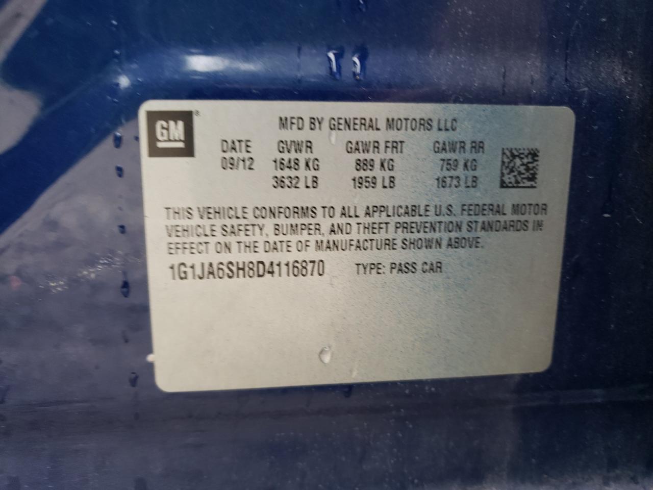 2013 Chevrolet Sonic Ls VIN: 1G1JA6SH8D4116870 Lot: 64623735
