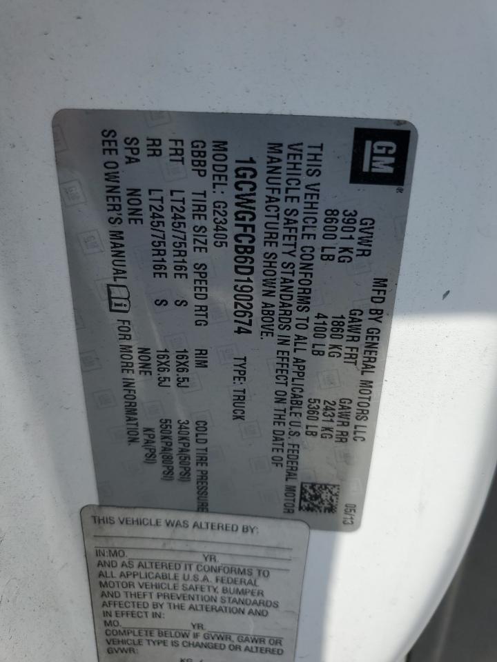 2013 Chevrolet Express G2500 VIN: 1GCWGFCB6D1902674 Lot: 66310425