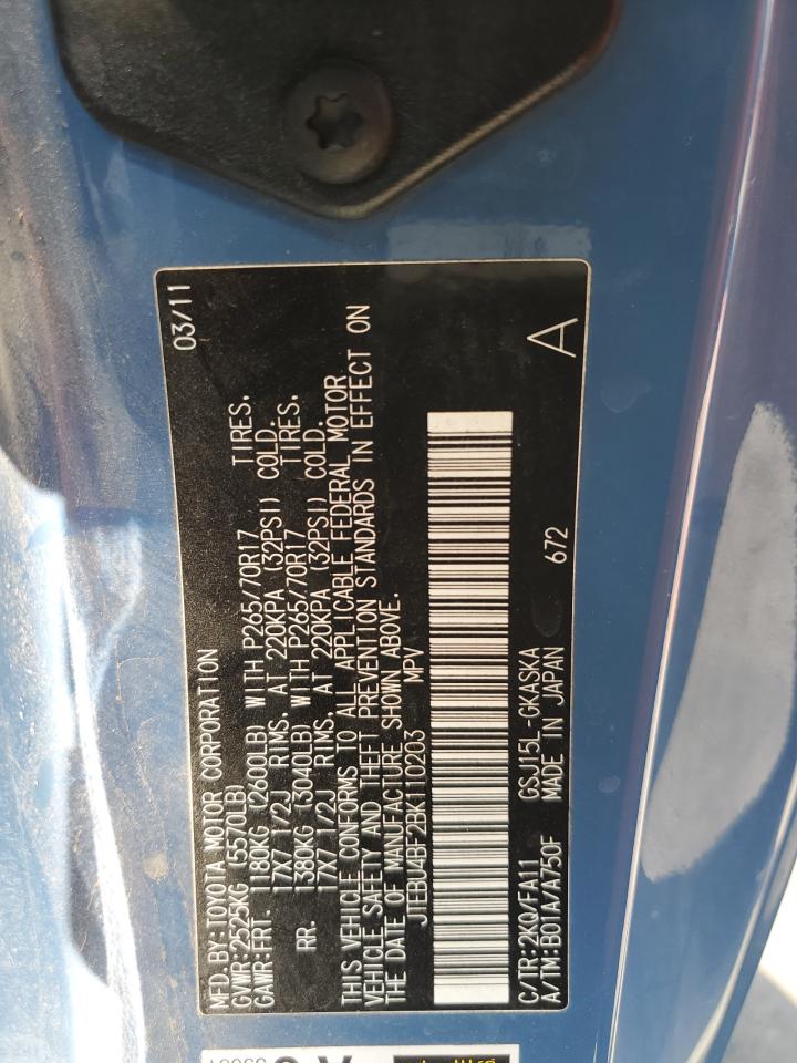 2011 Toyota Fj Cruiser VIN: JTEBU4BF2BK110203 Lot: 63860355
