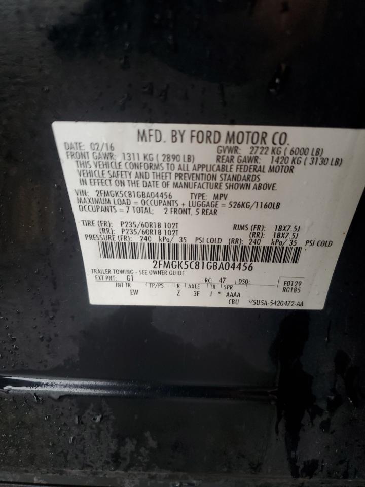 2016 Ford Flex Sel VIN: 2FMGK5C81GBA04456 Lot: 64971235
