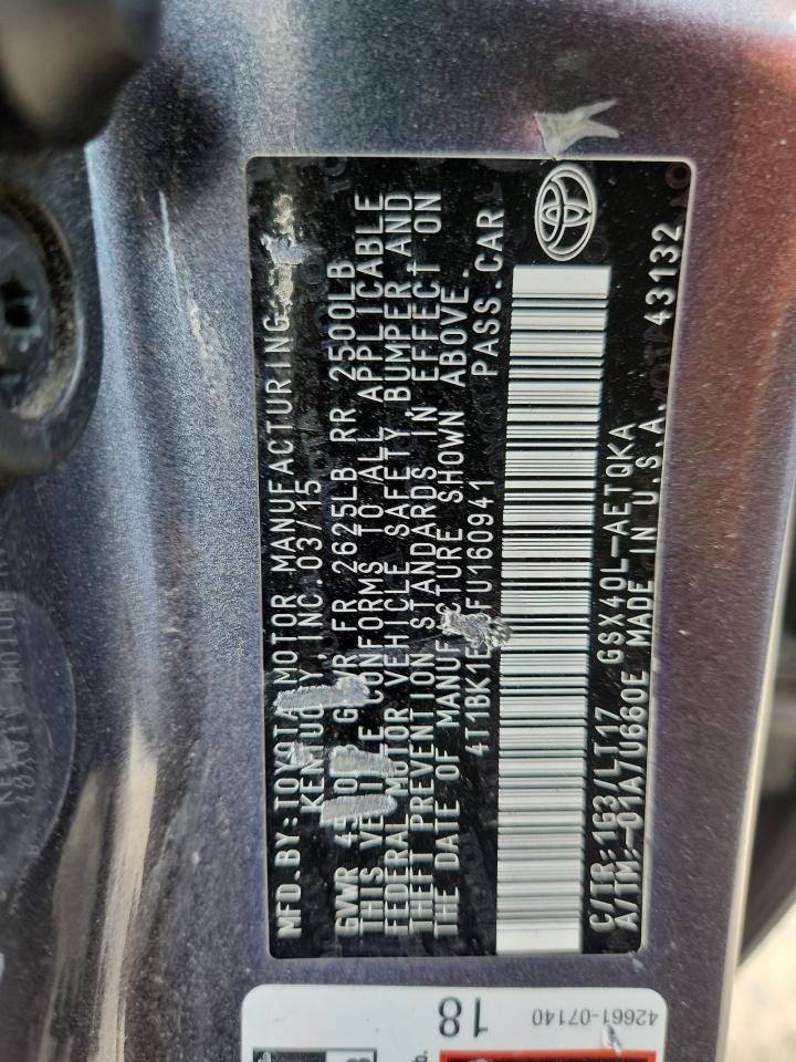 2015 Toyota Avalon Xle VIN: 4T1BK1EB3FU160941 Lot: 64487985