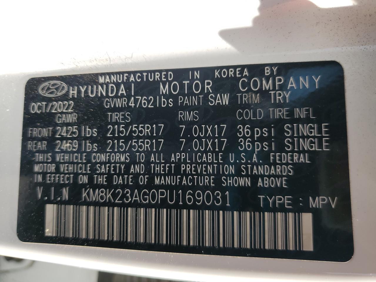 km8k23ag0pu169031 KM8K23AG0PU169031 2023 Hyundai Kona Se