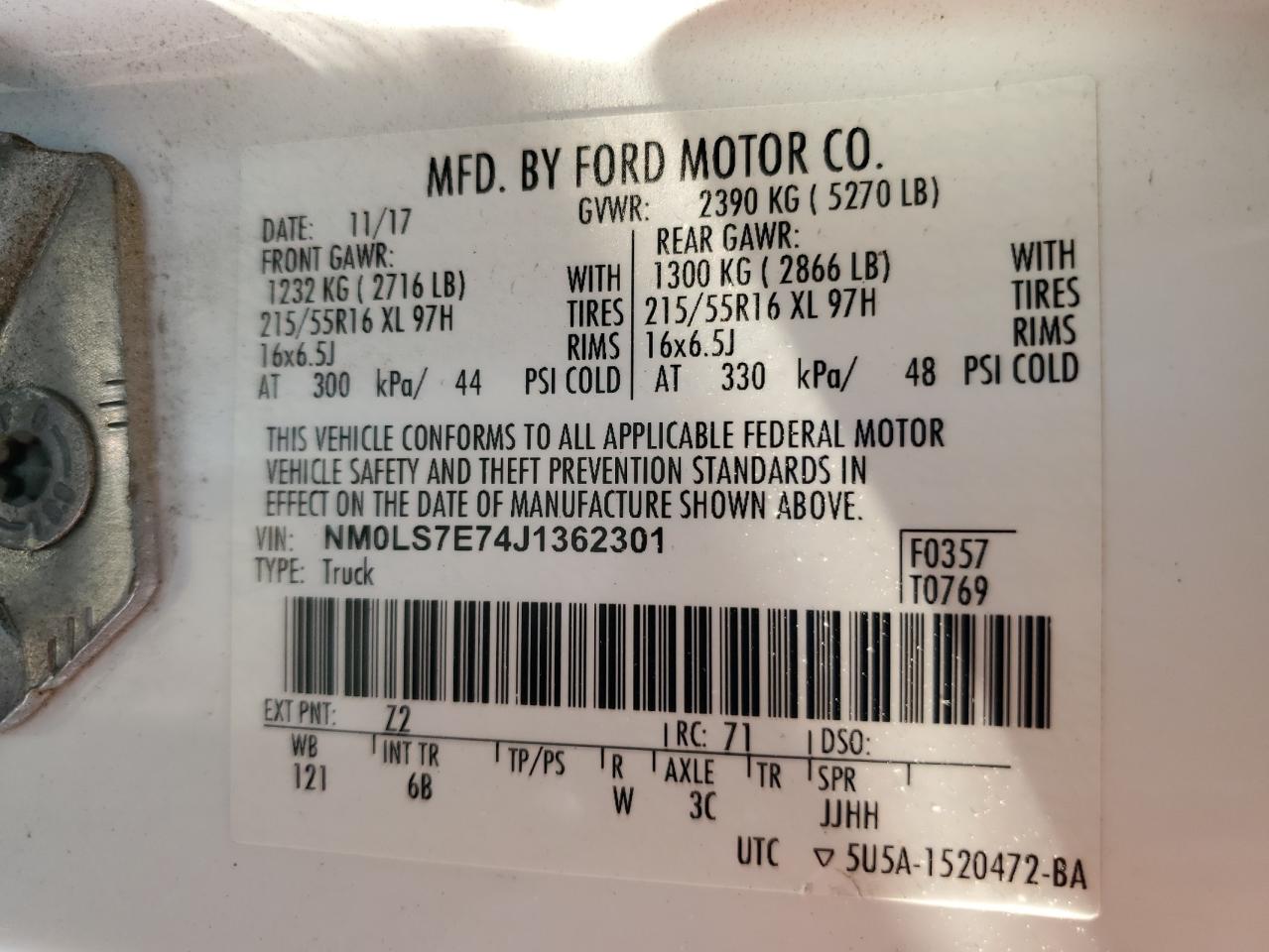 2018 Ford Transit Connect Xl VIN: NM0LS7E74J1362301 Lot: 63331985
