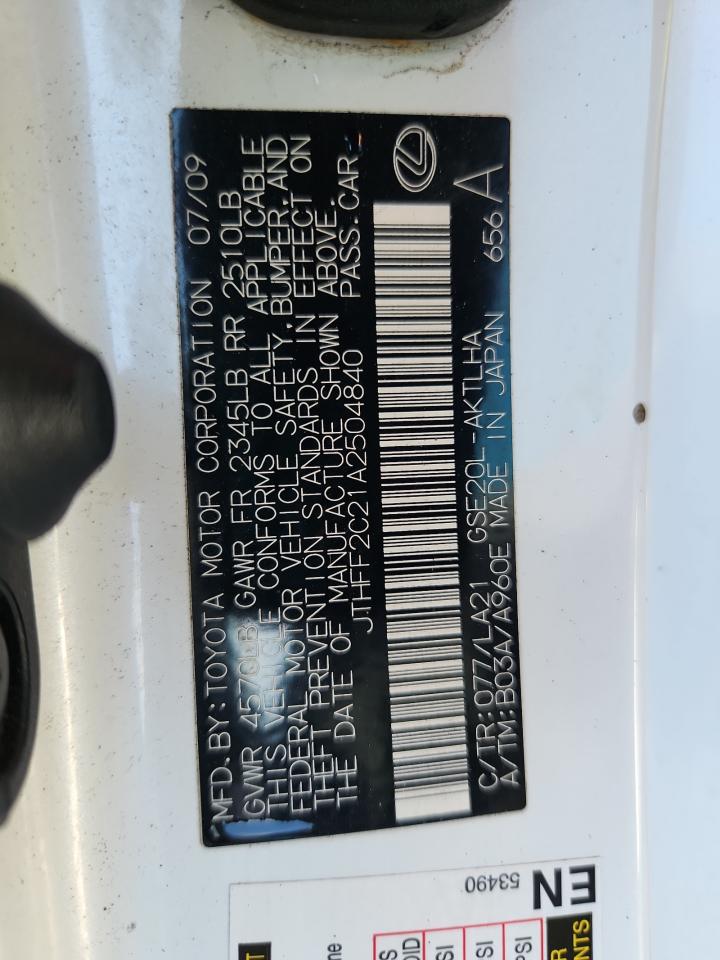 2010 Lexus Is 250 VIN: JTHFF2C21A2504840 Lot: 64894685