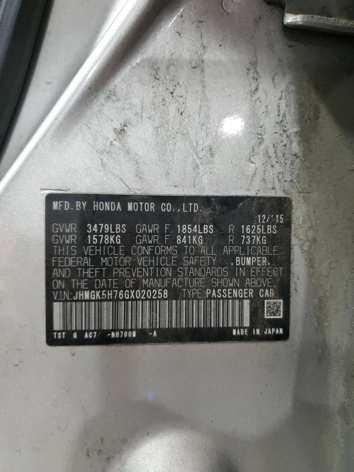 2016 Honda Fit Ex VIN: JHMGK5H76GX020258 Lot: 64524355