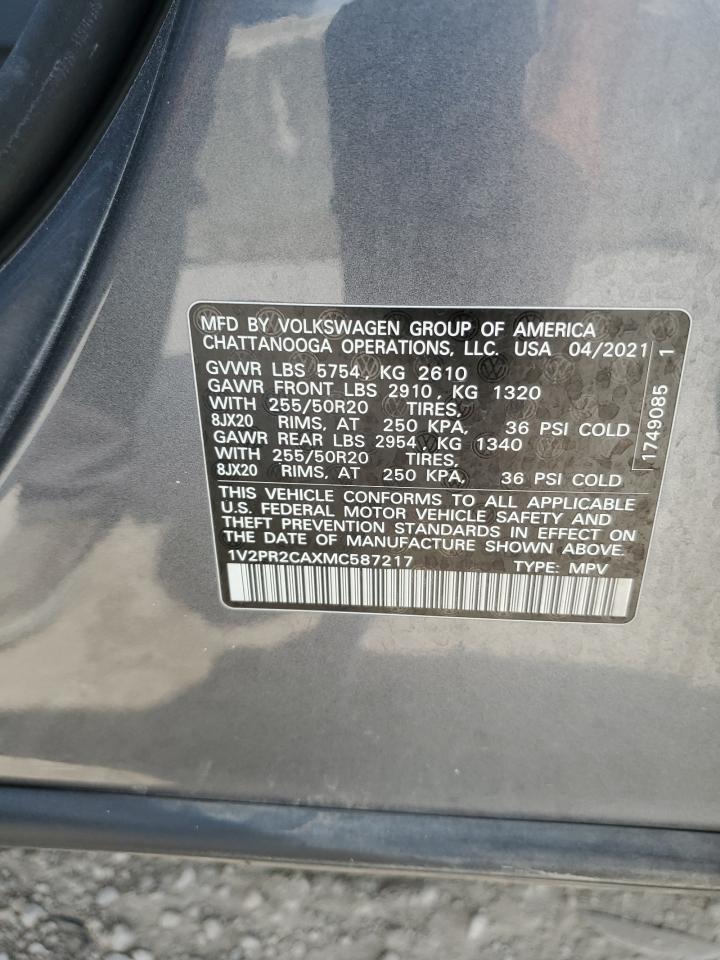 2021 Volkswagen Atlas Se VIN: 1V2PR2CAXMC587217 Lot: 63331945