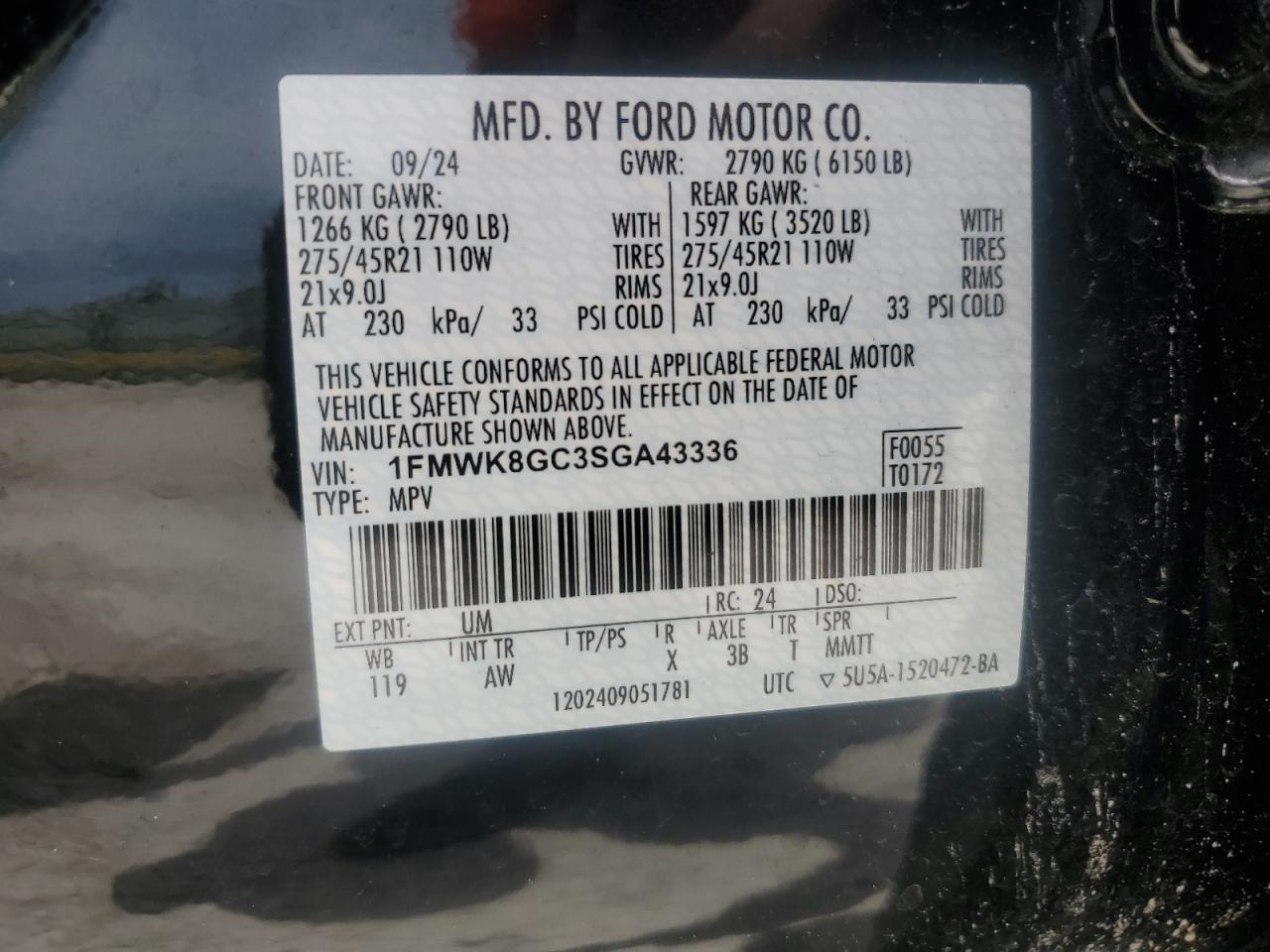 2025 Ford Explorer St VIN: 1FMWK8GC3SGA43336 Lot: 65437035