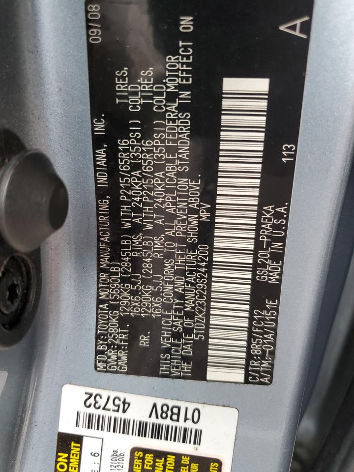 2009 Toyota Sienna Ce VIN: 5TDZK23C29S244200 Lot: 63157875