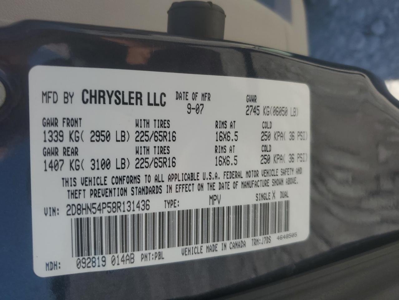 2008 Dodge Grand Caravan Sxt VIN: 2D8HN54P58R131436 Lot: 63203825