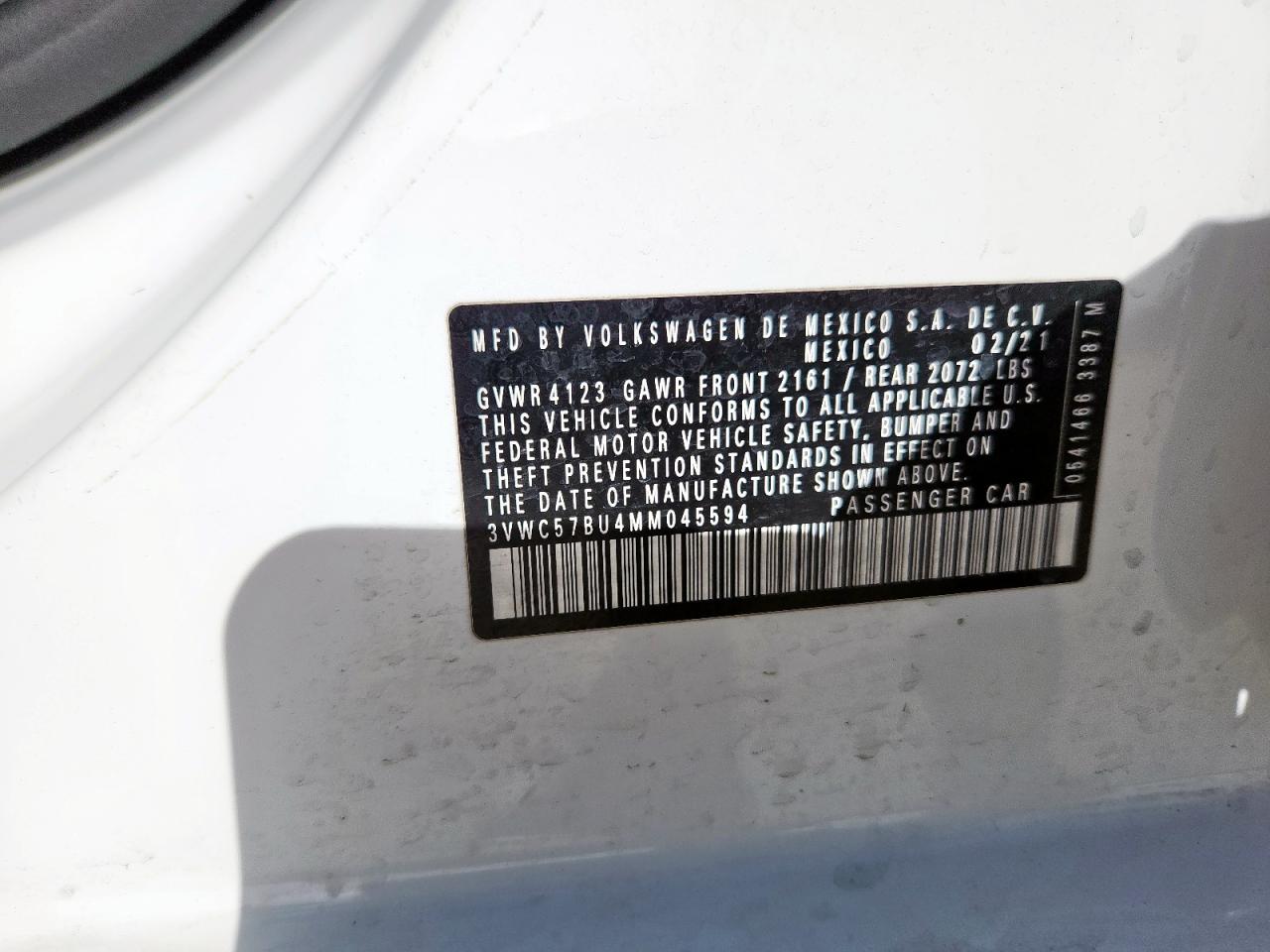 2021 Volkswagen Jetta S VIN: 3VWC57BU4MM045594 Lot: 64875245