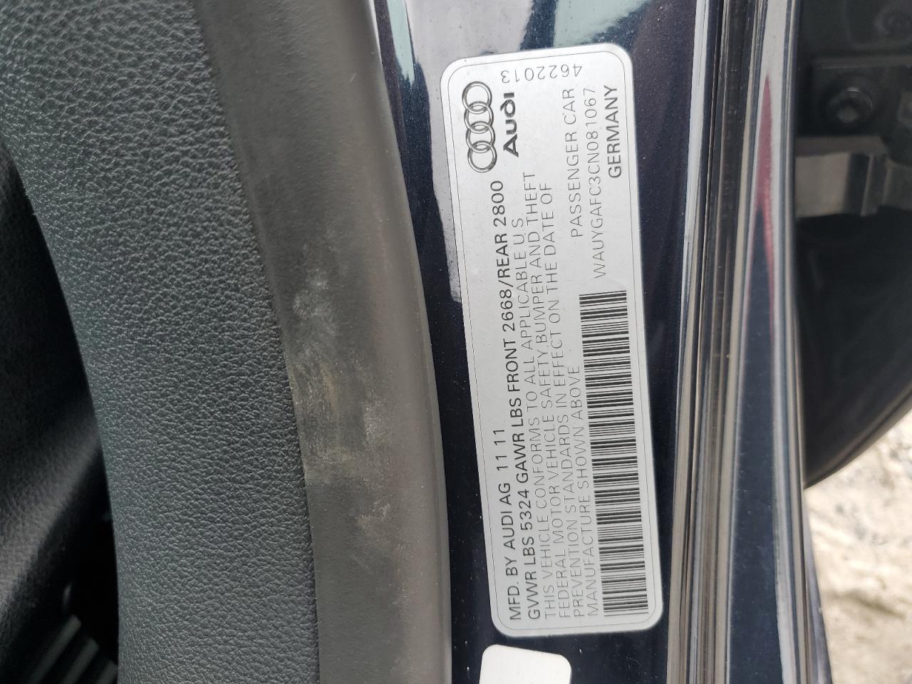 wauygafc3cn081067 WAUYGAFC3CN081067 2012 Audi A7 Premium Plus