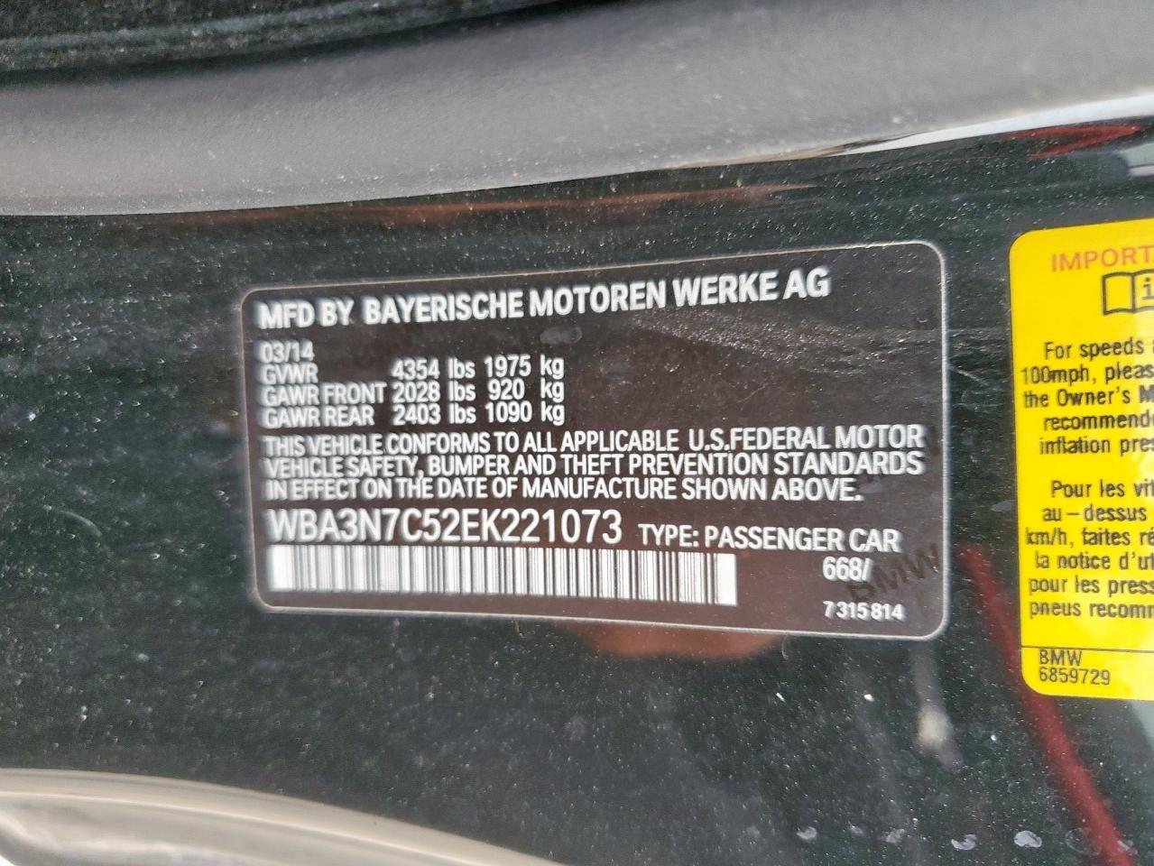 2014 BMW 428 I VIN: WBA3N7C52EK221073 Lot: 63798085