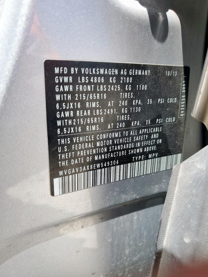 2014 Volkswagen Tiguan S VIN: WVGAV3AX8EW549304 Lot: 66461675