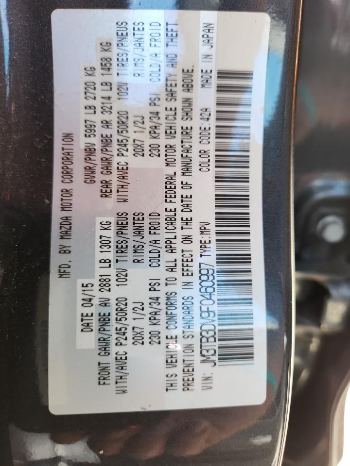 2015 Mazda Cx-9 Grand Touring VIN: JM3TB3DV9F0460997 Lot: 62498165