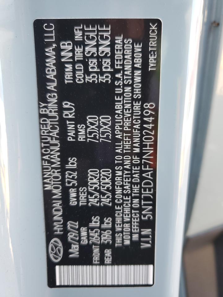 2022 Hyundai Santa Cruz Limited VIN: 5NTJEDAF7NH024498 Lot: 67066625