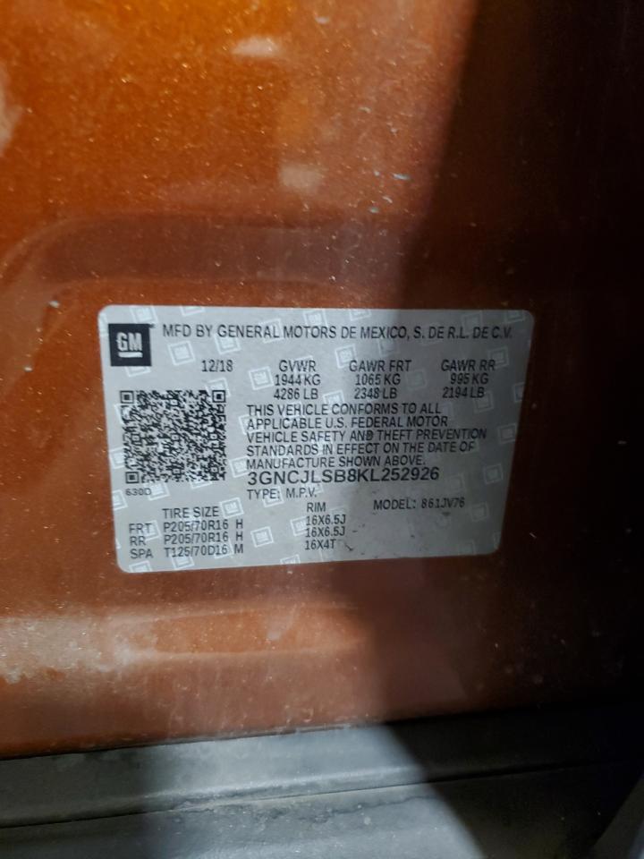 2019 Chevrolet Trax 1Lt VIN: 3GNCJLSB8KL252926 Lot: 65630975