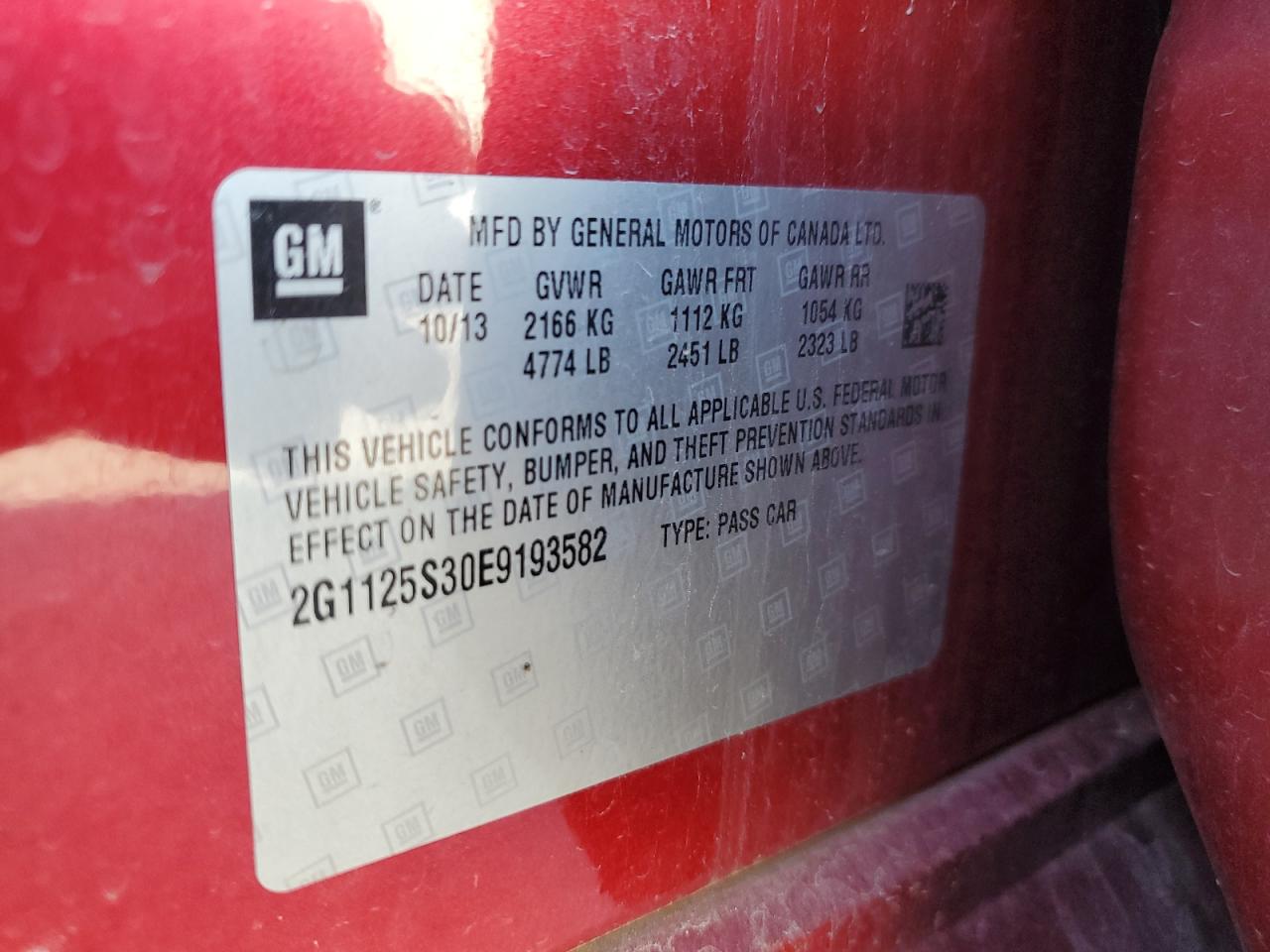 2014 Chevrolet Impala Lt VIN: 2G1125S30E9193582 Lot: 66620045