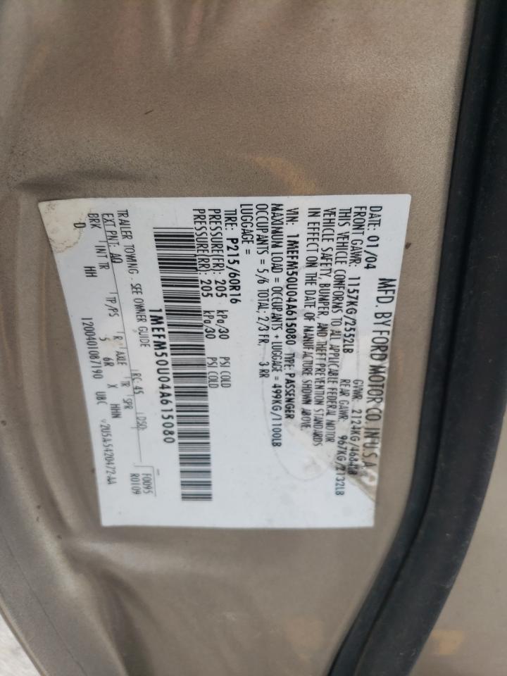 2004 Mercury Sable Gs VIN: 1MEFM50U04A615080 Lot: 64239425