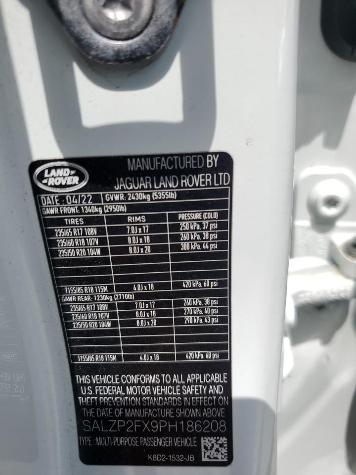 2023 Land Rover Range Rover Evoque Se VIN: SALZP2FX9PH186208 Lot: 63395655
