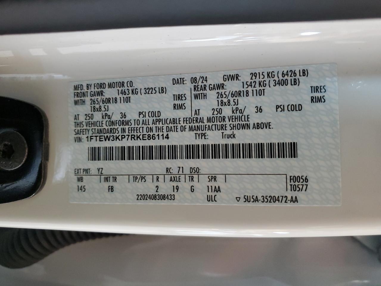 2024 Ford F150 Xlt VIN: 1FTEW3KP7RKE86114 Lot: 65572555