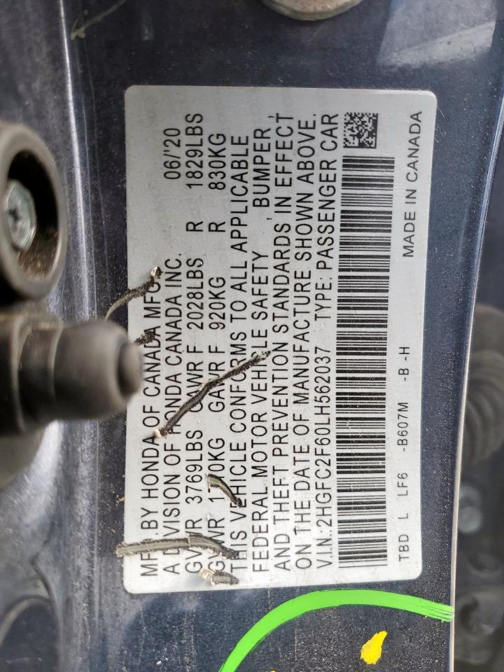 2020 Honda Civic Lx VIN: 2HGFC2F60LH562037 Lot: 64939765