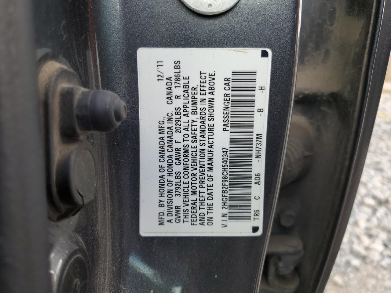 2012 Honda Civic Exl VIN: 2HGFB2F98CH540347 Lot: 64857255