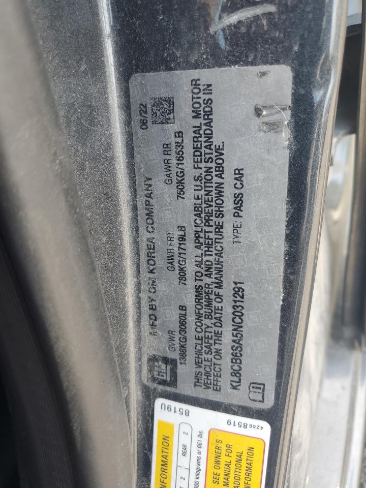 2022 Chevrolet Spark Ls VIN: KL8CB6SA5NC031291 Lot: 63642675