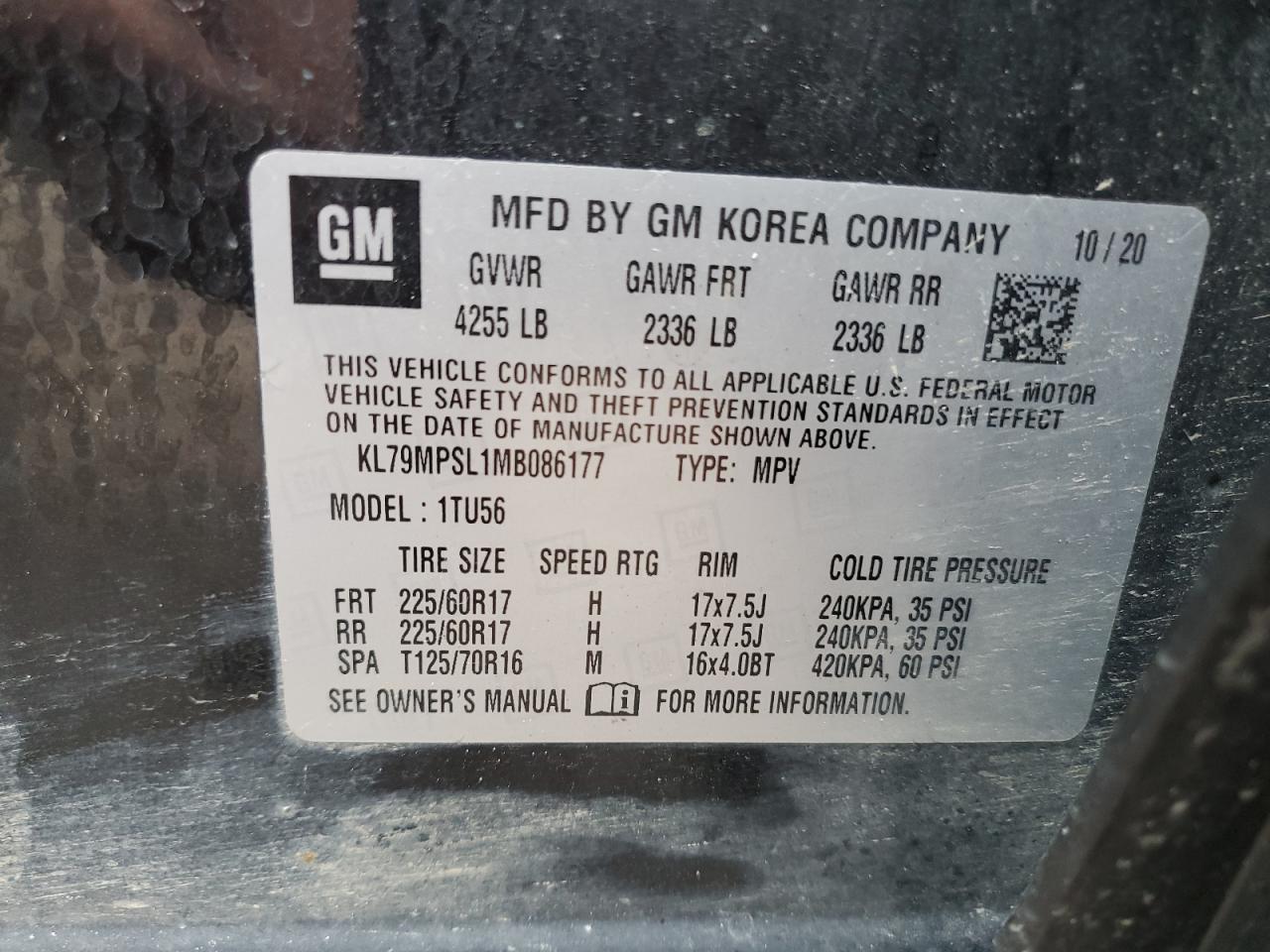 2021 Chevrolet Trailblazer Lt VIN: KL79MPSL1MB086177 Lot: 63856395