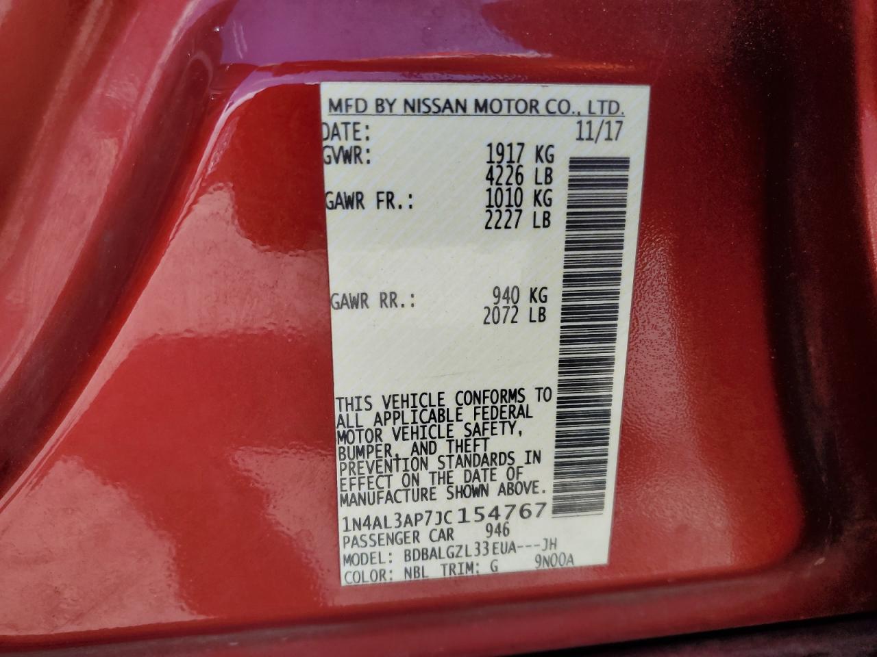 2018 Nissan Altima 2.5 VIN: 1N4AL3AP7JC154767 Lot: 63318845