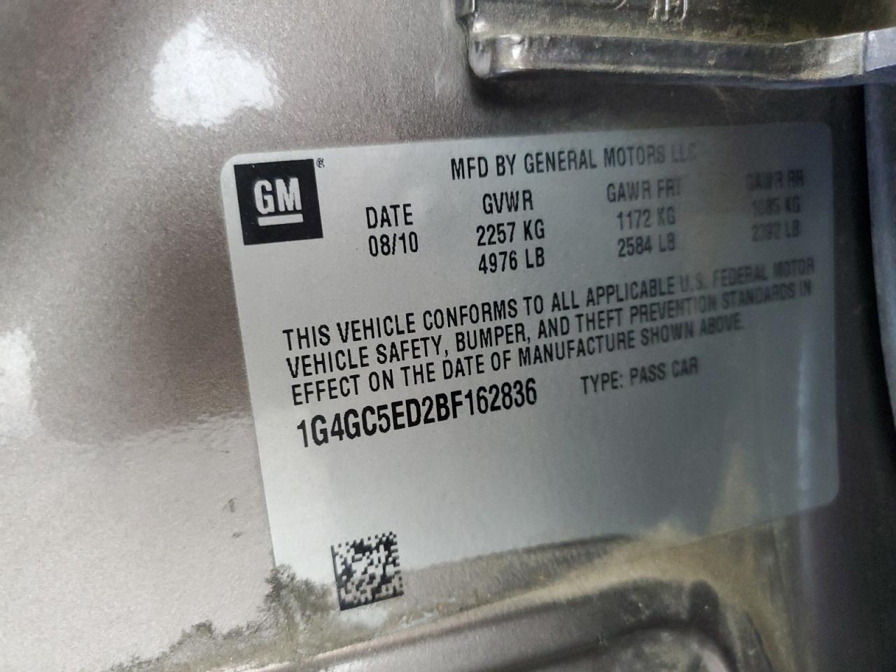 2011 Buick Lacrosse Cxl VIN: 1G4GC5ED2BF162836 Lot: 66349035