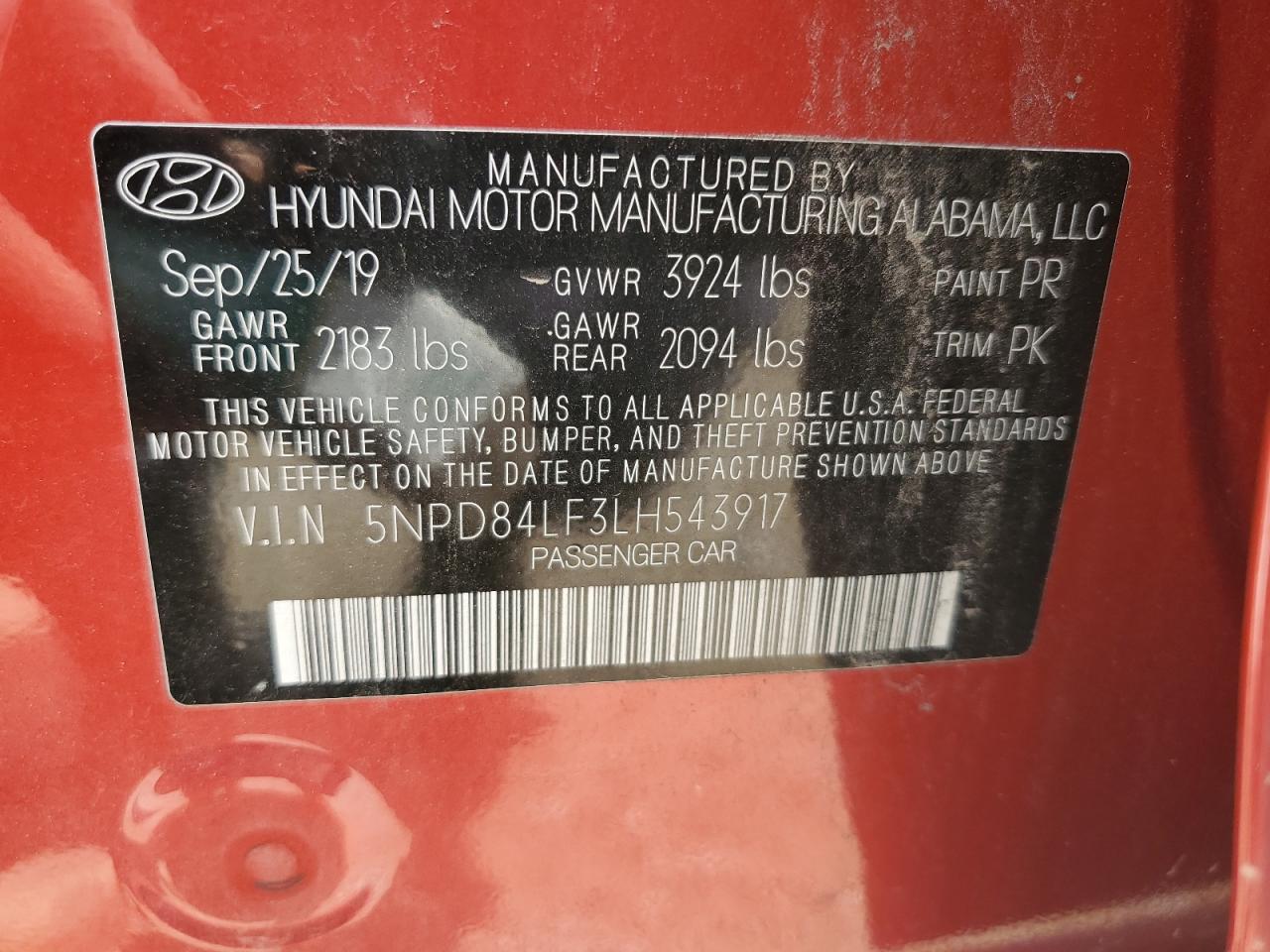 5NPD84LF3LH543917 2020 Hyundai Elantra Sel
