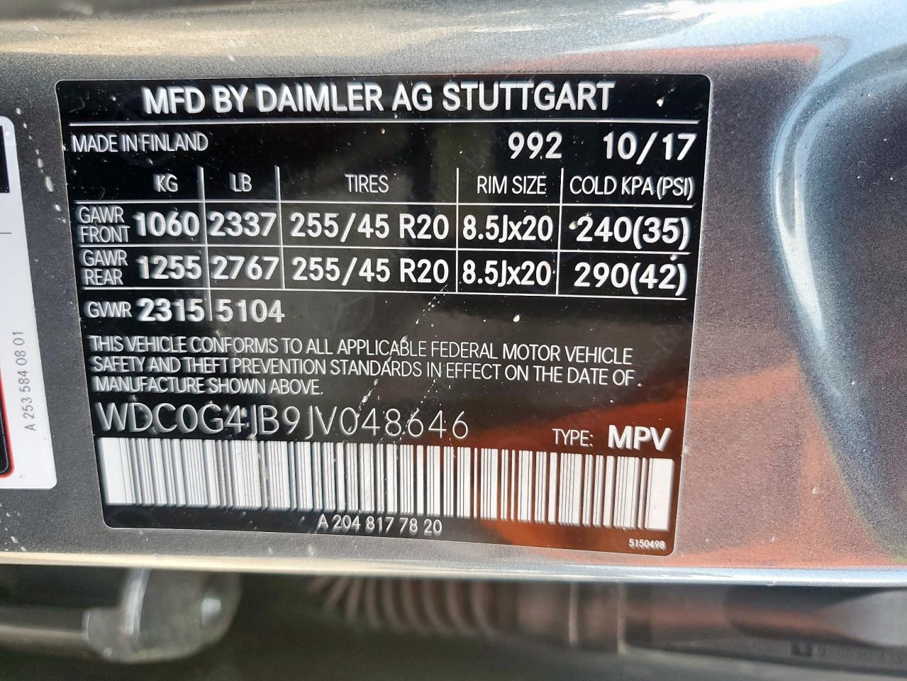 2018 Mercedes-Benz Glc 300 VIN: WDC0G4JB9JV048646 Lot: 64786985