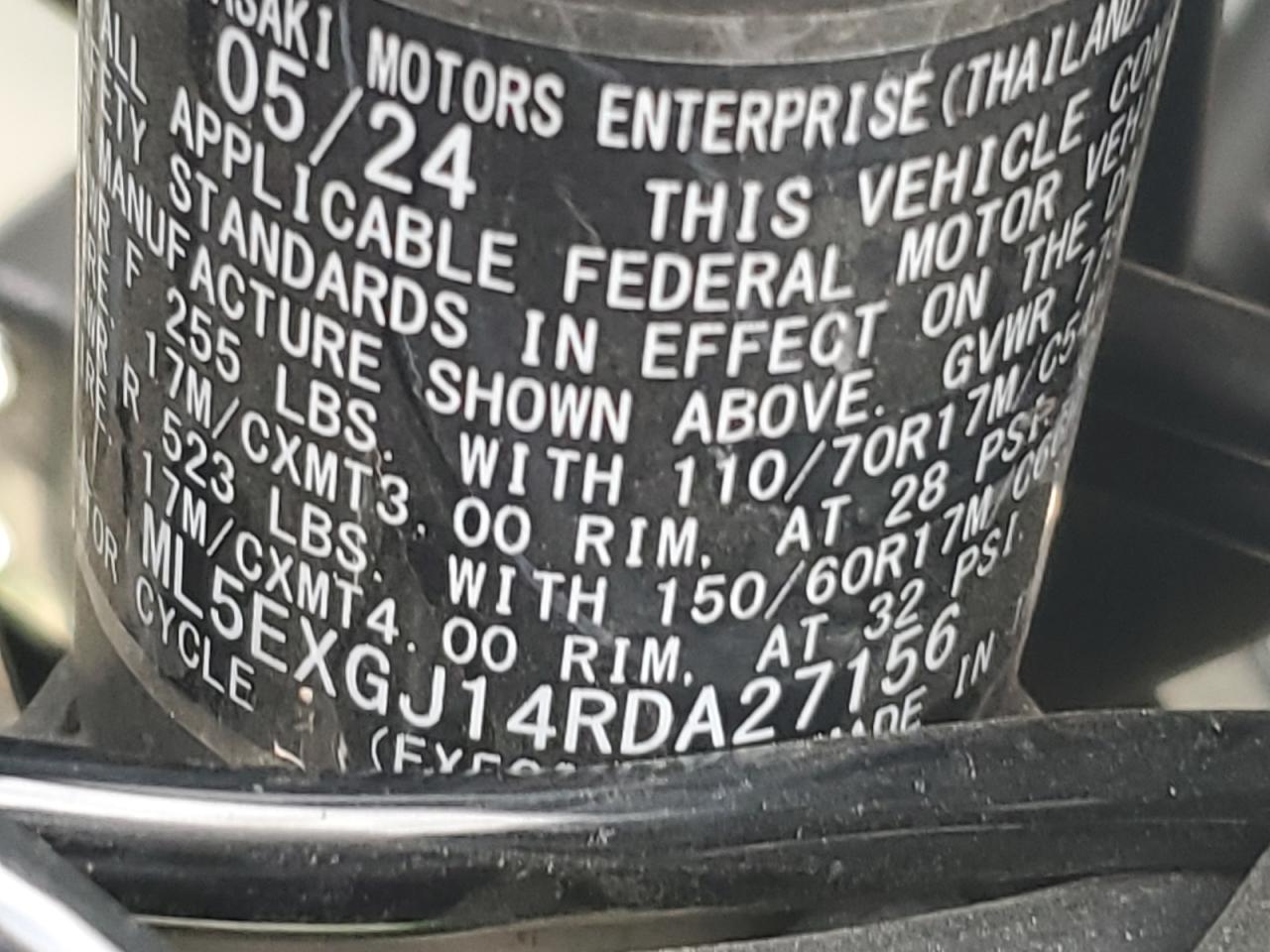 ml5exgj14rda27156 ML5EXGJ14RDA27156 2024 Kawasaki Ex500 A