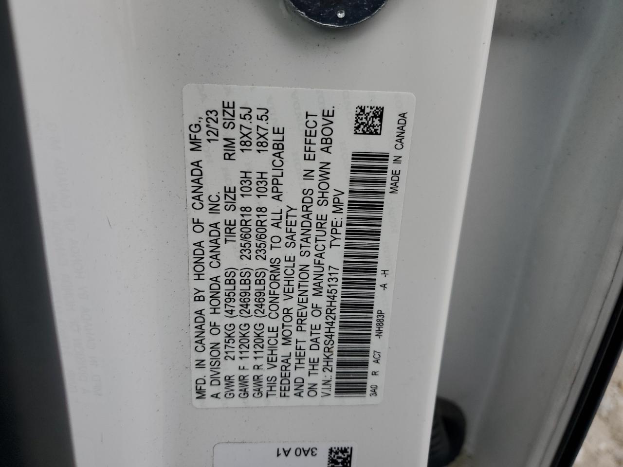 2024 Honda Cr-V Ex VIN: 2HKRS4H42RH451317 Lot: 65584895