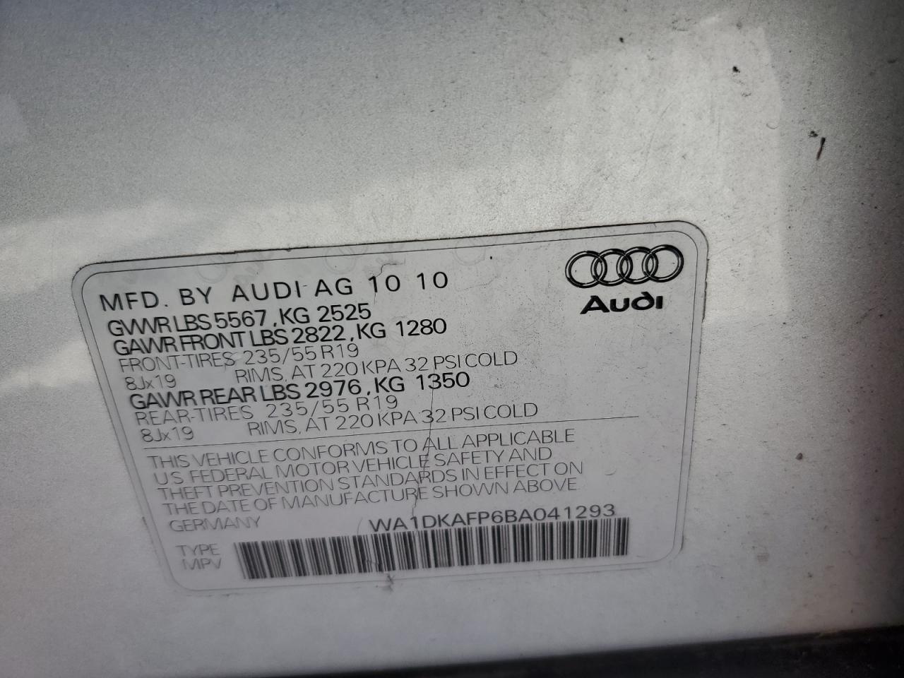 2011 Audi Q5 Premium Plus VIN: WA1DKAFP6BA041293 Lot: 64434185