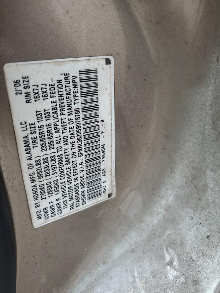 2006 Honda Odyssey Lx VIN: 5FNRL38206B078780 Lot: 63562525