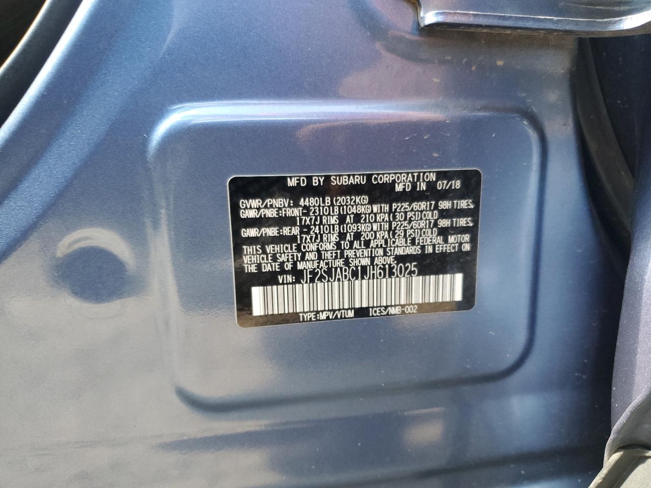 2018 Subaru Forester 2.5I VIN: JF2SJABC1JH613025 Lot: 66132825