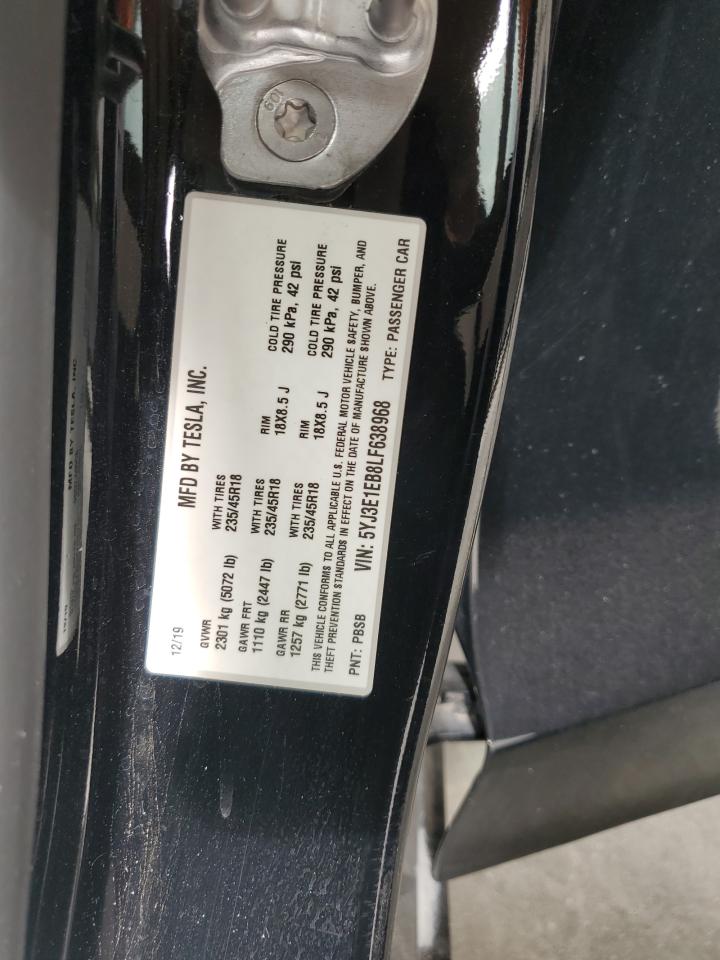 2020 Tesla Model 3 VIN: 5YJ3E1EB8LF638968 Lot: 65215395