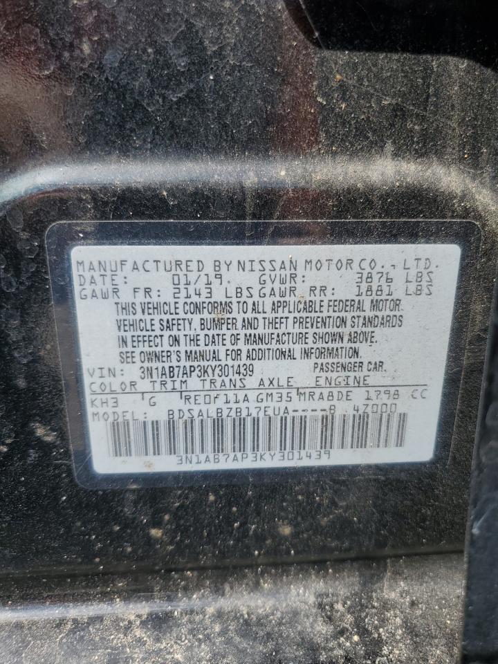 2019 Nissan Sentra S VIN: 3N1AB7AP3KY301439 Lot: 65334955