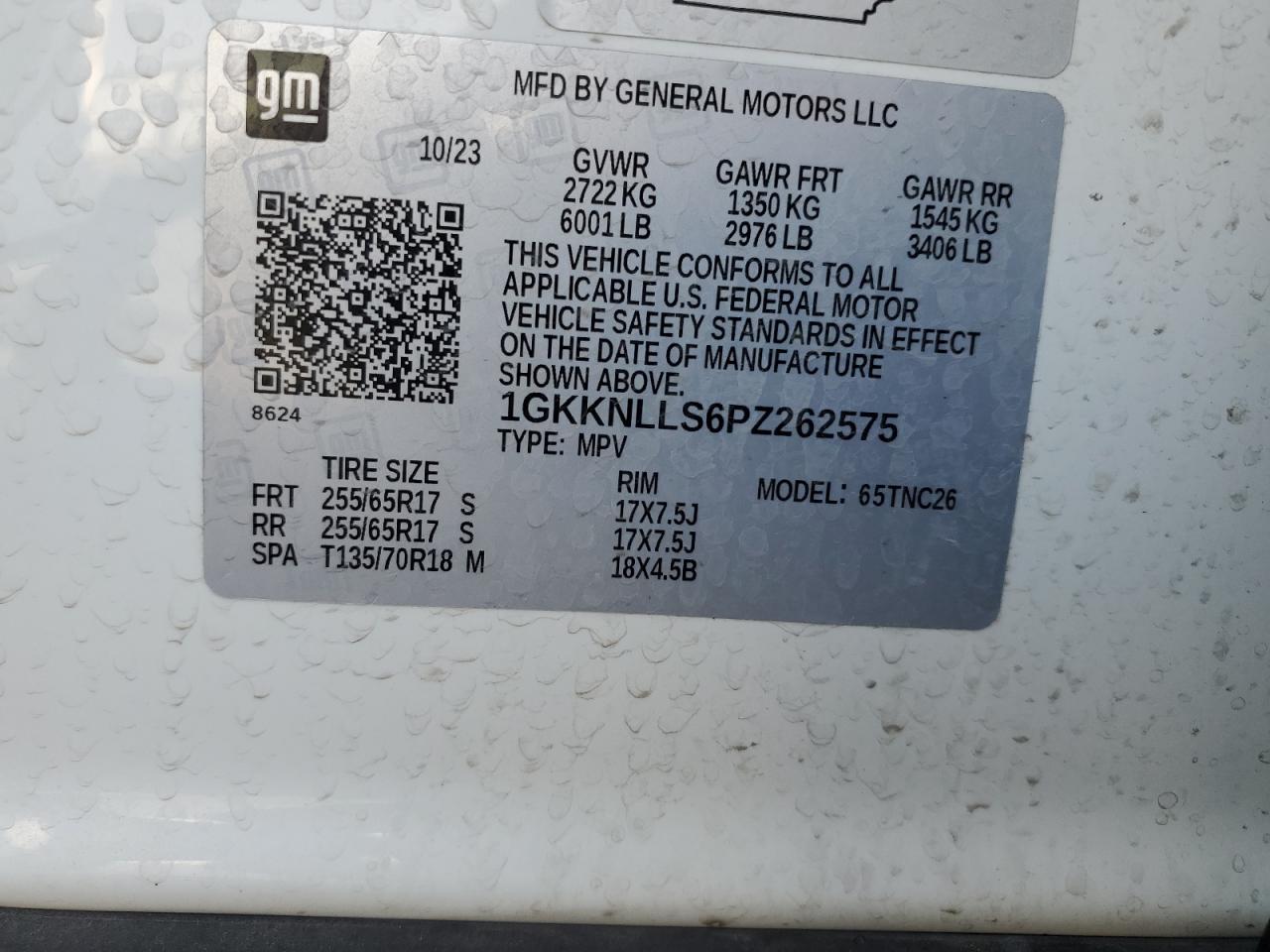 2023 GMC Acadia At4 VIN: 1GKKNLLS6PZ262575 Lot: 64246495