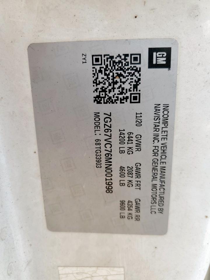 2021 GMC Savana Cutaway G4500 VIN: 7GZ67VC76MN001998 Lot: 64458205