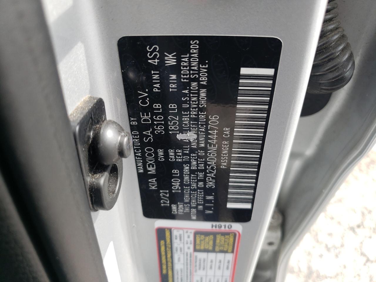 2022 Kia Rio S VIN: 3KPA25AD6NE444706 Lot: 64235705