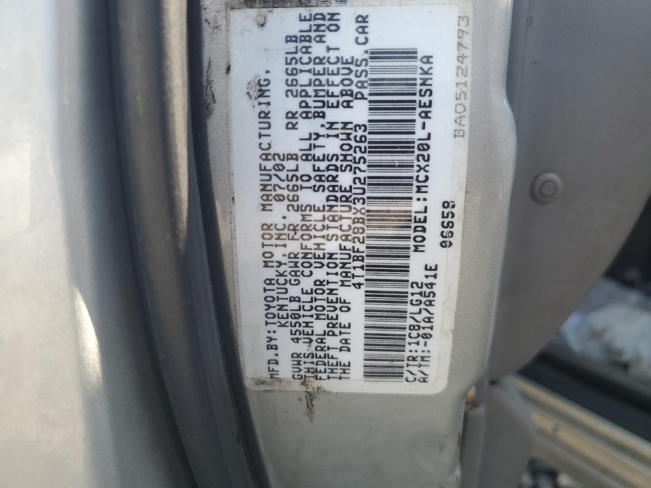 2003 Toyota Avalon Xl VIN: 4T1BF28BX3U275263 Lot: 64656485