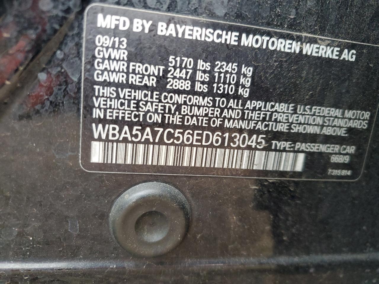 2014 BMW 528 Xi VIN: WBA5A7C56ED613045 Lot: 63871325