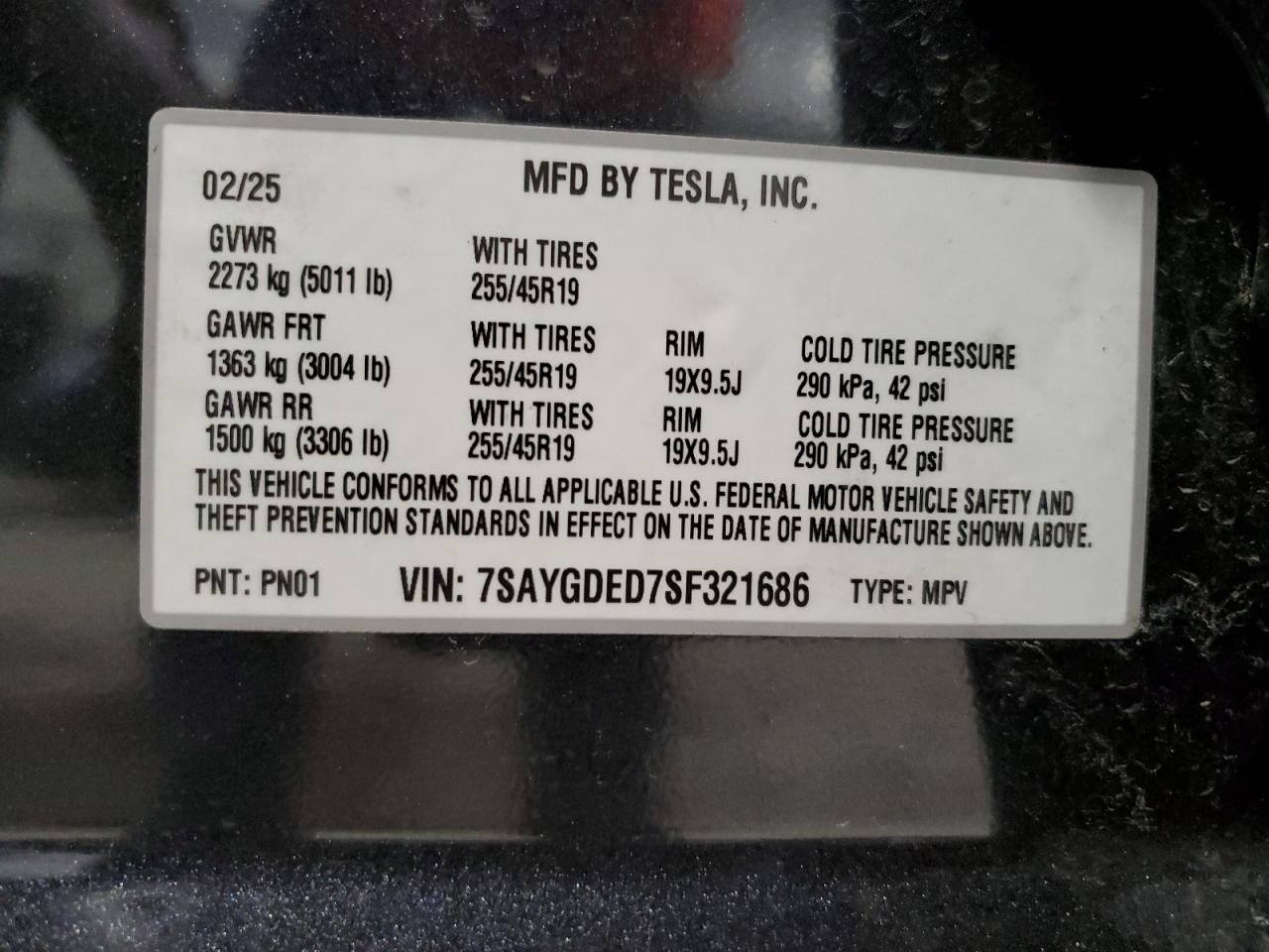 2025 Tesla Model Y VIN: 7SAYGDED7SF321686 Lot: 63279625