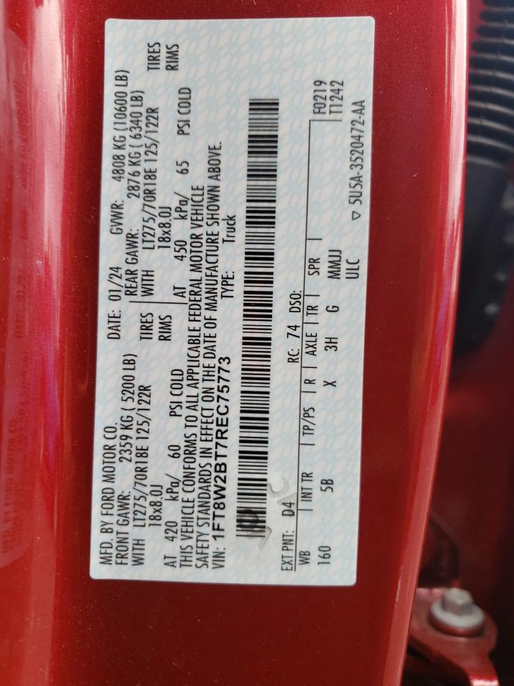 2024 Ford F250 Super Duty VIN: 1FT8W2BT7REC75773 Lot: 63659495