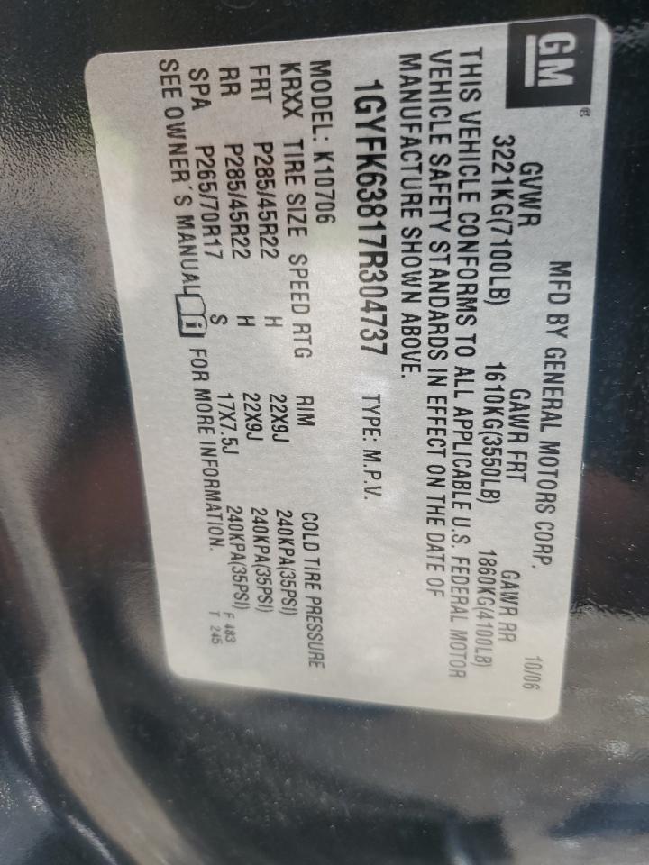 2007 Cadillac Escalade Luxury VIN: 1GYFK63817R304737 Lot: 64957135