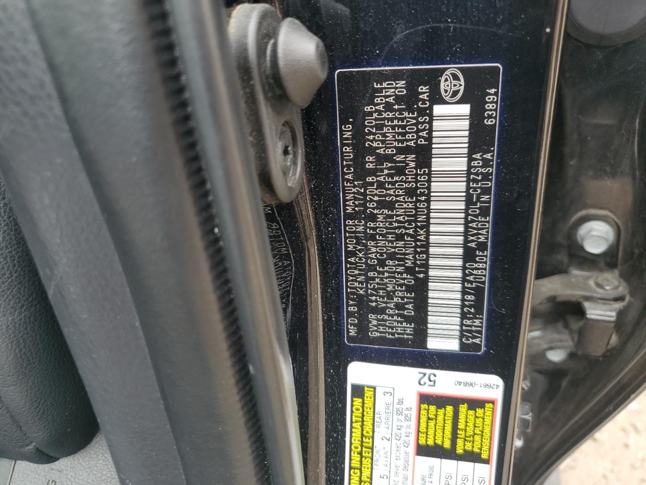 2022 Toyota Camry Se VIN: 4T1G11AK1NU643065 Lot: 64538575