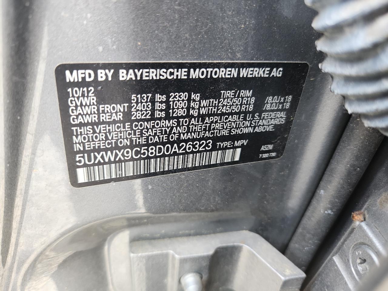 2013 BMW X3 xDrive28I VIN: 5UXWX9C58D0A26323 Lot: 65231975